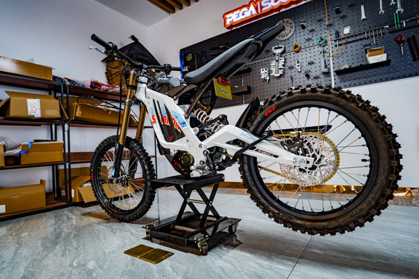 SURRON Light Bee X 2026 electric dirt bike in white, overhead view